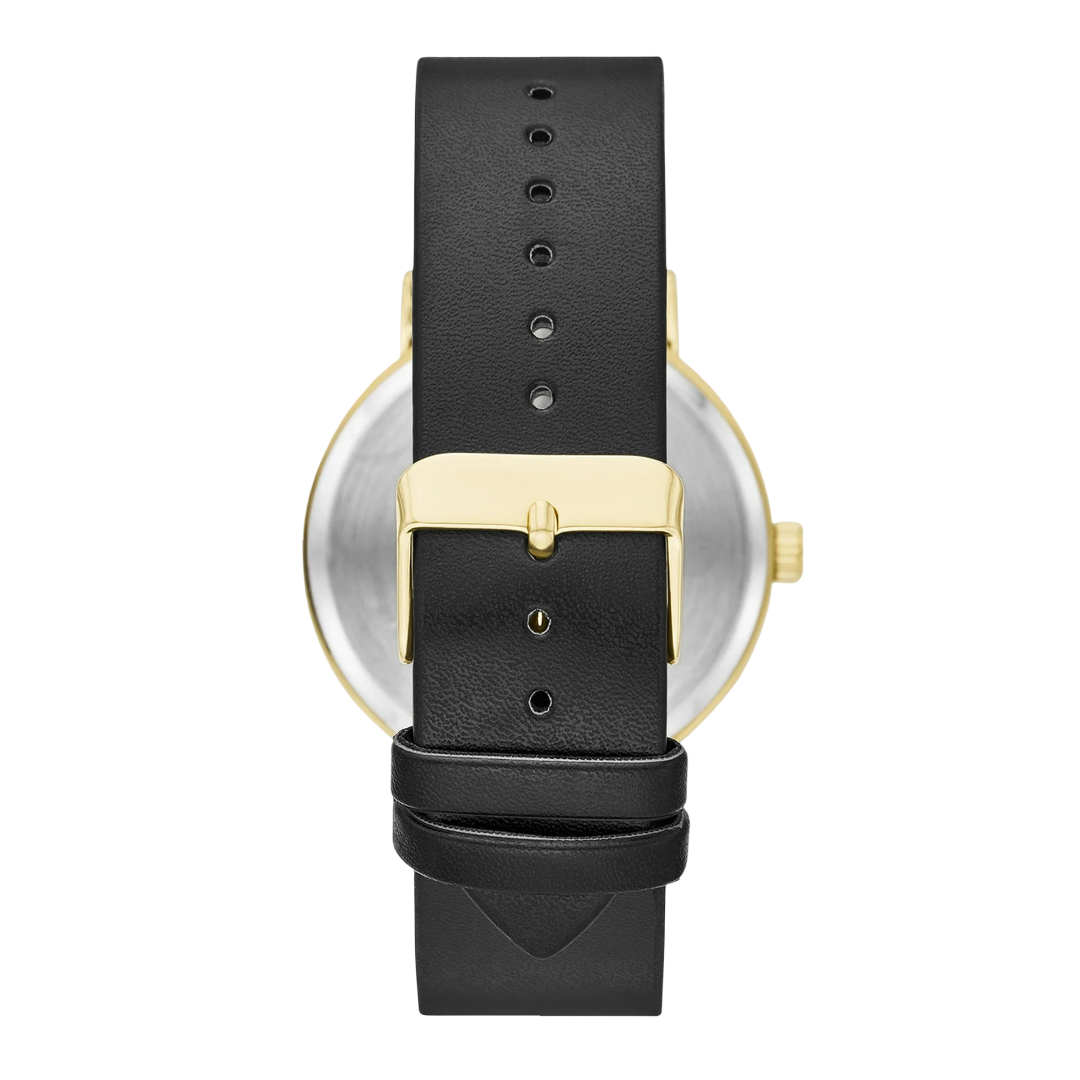 Men’s Gold-Tone Watch with Champagne Dial and Black Vegan Leather Band - Image 3