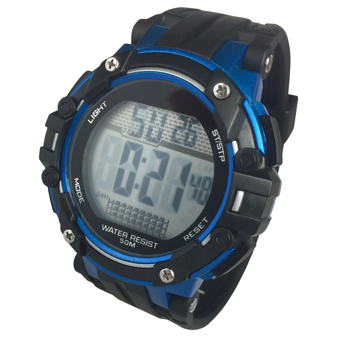 Men’s Digital Sport Watch with Black and Blue Dial - Image 4